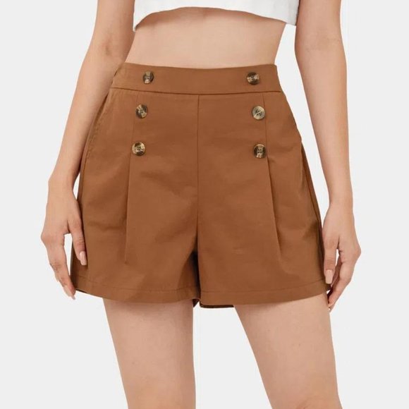 HALARA NWT L High Waisted Plicated Button Side Pocket Casual Cotton Shorts 3'' - Picture 1 of 3